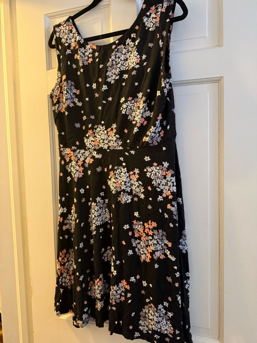 LOFT Black Floral Midi Dress with Pink, White & Light Purple Accents